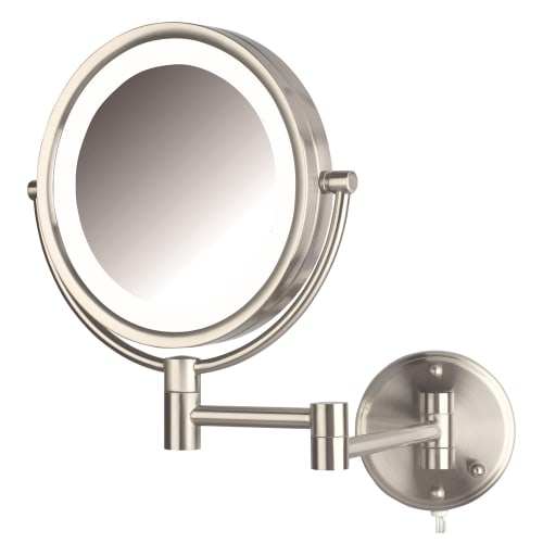 Jerdon® LED Lighted Wall Mount Mirror, 1x/8x Magnification, 8.5" Diameter, 13.5" Ext, Nickel